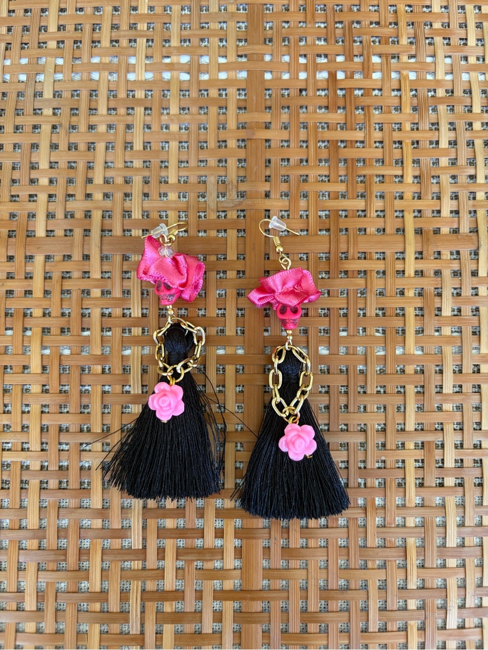 Mexican Catrina Dia de Los Muertos/Day of the Dead Earrings - Black/Pink/Gold